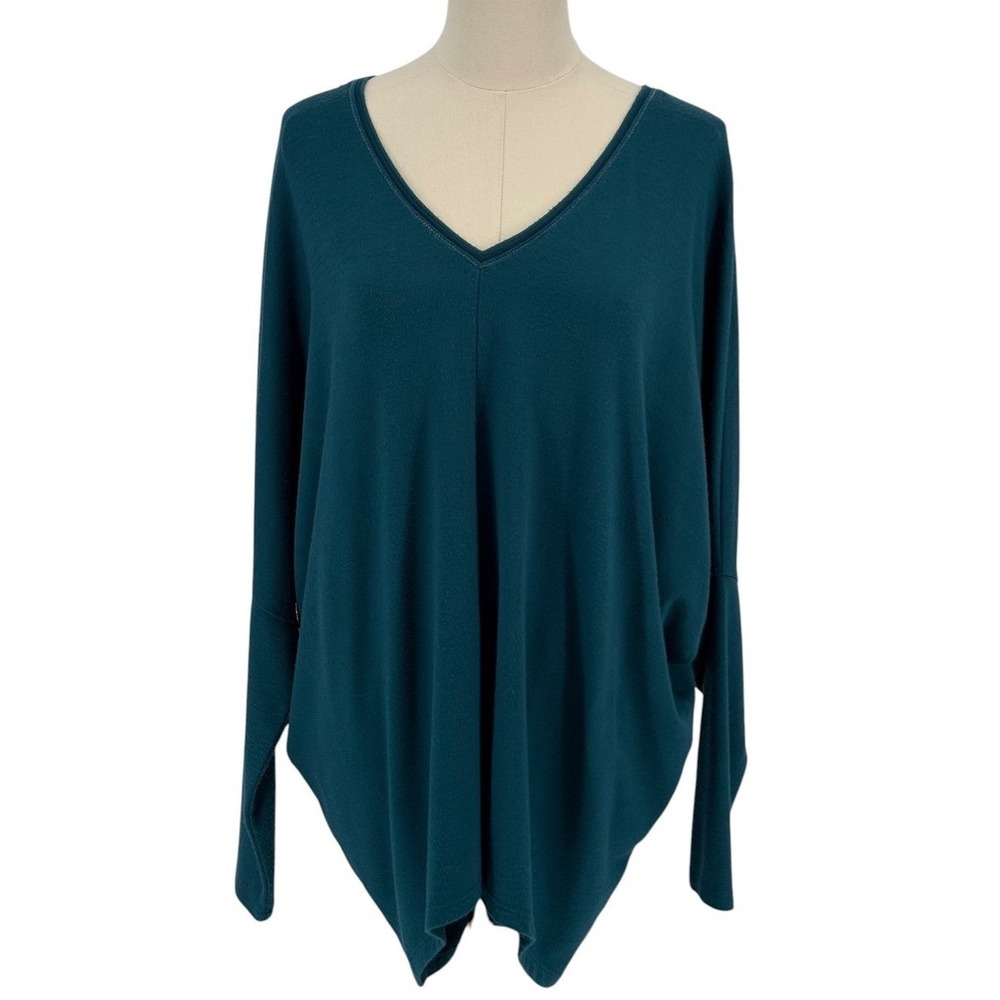 Unbranded Batwing‎ Sleeve Sweater Teal Oversized V-Neck Knit Top Large